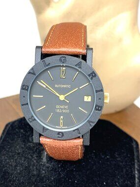 Bvlgari Watch Limited Edition Geneve Swiss Automatic Black Dial Brown Leather